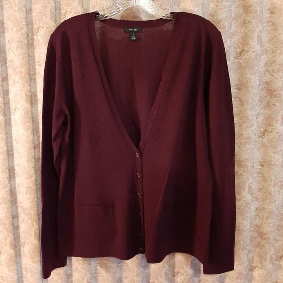 Halogen Sweaters - Merino wool v-neck cardigan burgundy
